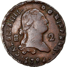 Coin, Spain, Charles IV, 2 Maravedis, 1796, Segovia, EF(40-45), Copper, KM:426