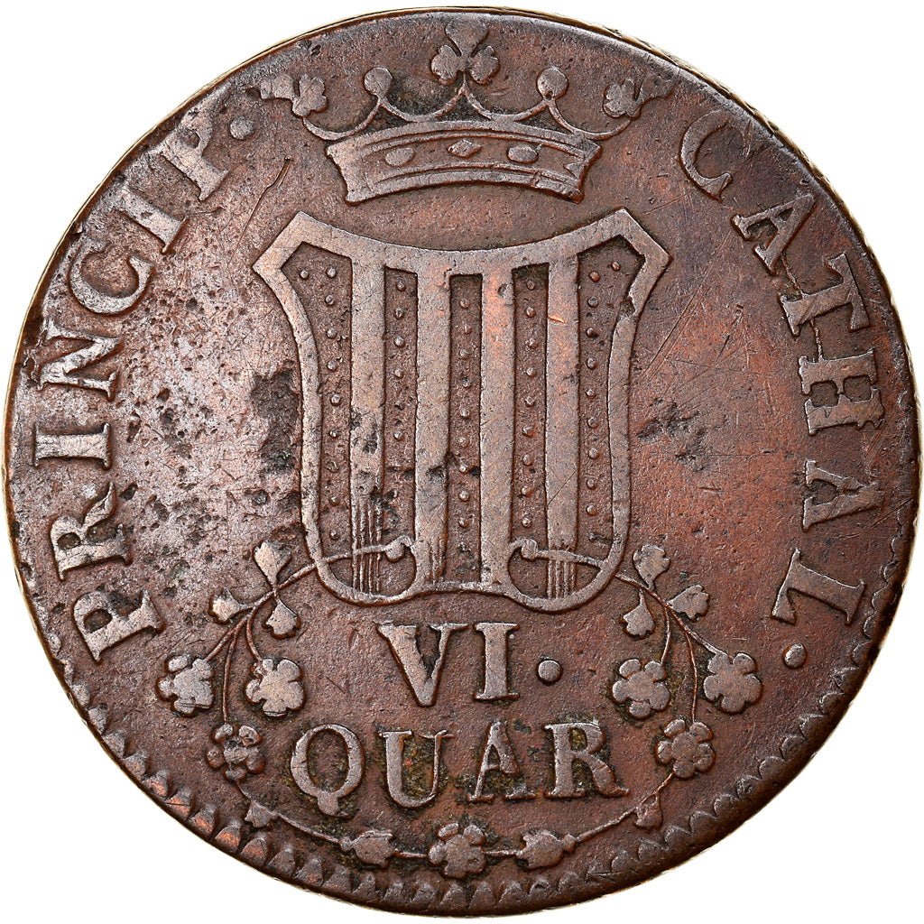 Coin, Spain, CATALONIA, Ferdinand VII, 6 Quartos, 1814, Mallorca, EF(40-45)