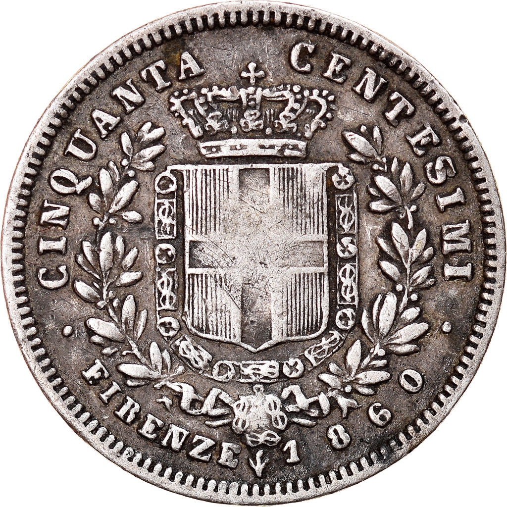 Monnaie, États italiens, EMILIA, Vittorio Emanuele II, 50 Centesimi, 1860