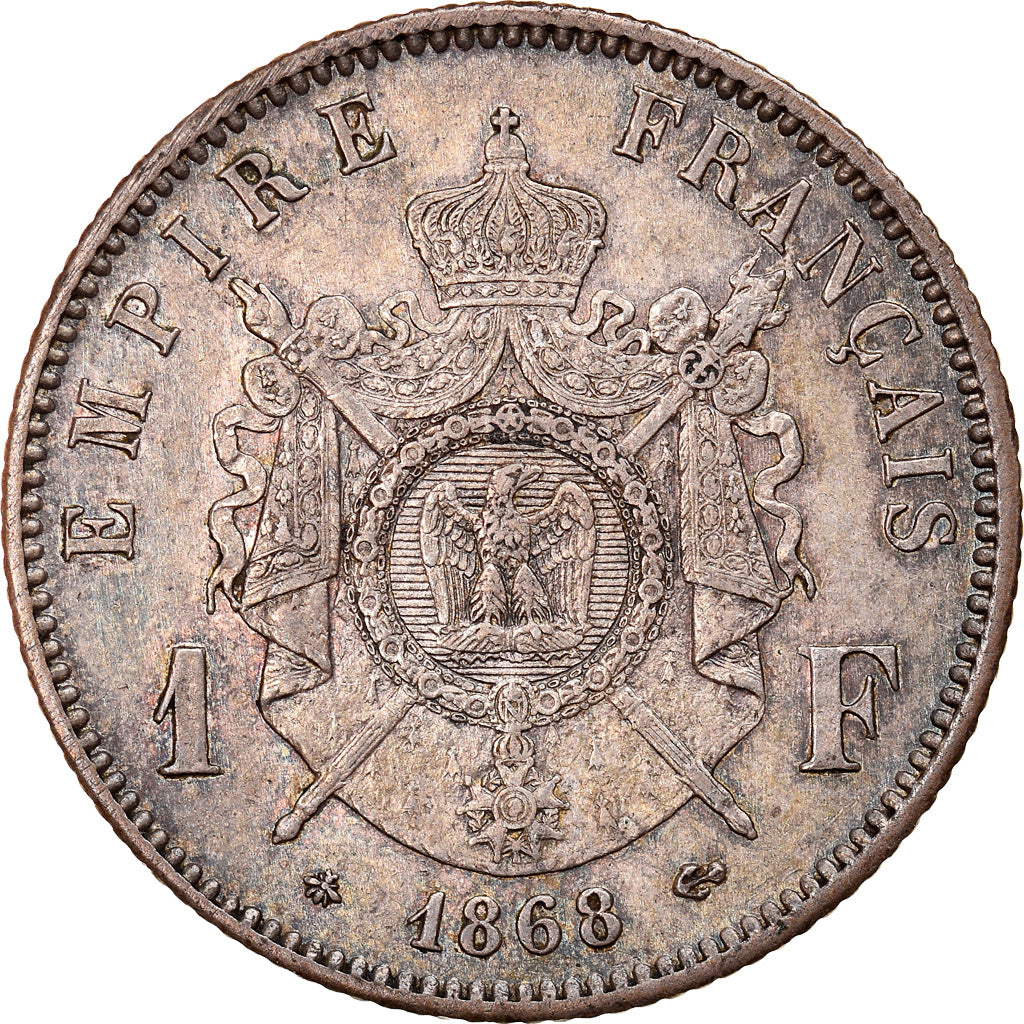 Moneta, Francia, Napoleon III, Napoléon III, Franc, 1868, Paris, BB+, Argento