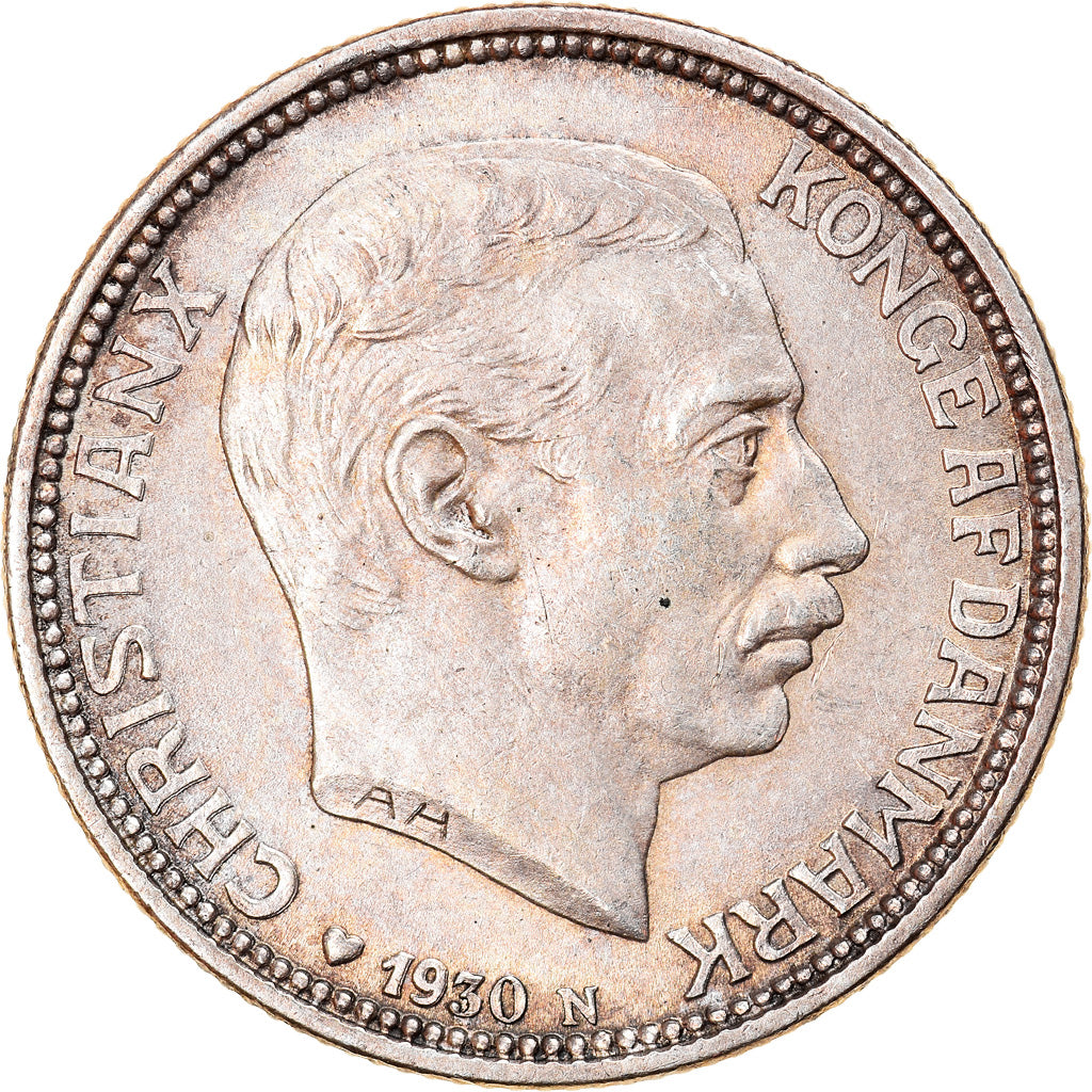 Coin, Denmark, Christian X, 2 Kroner, 1930, Copenhagen, AU(55-58), Silver