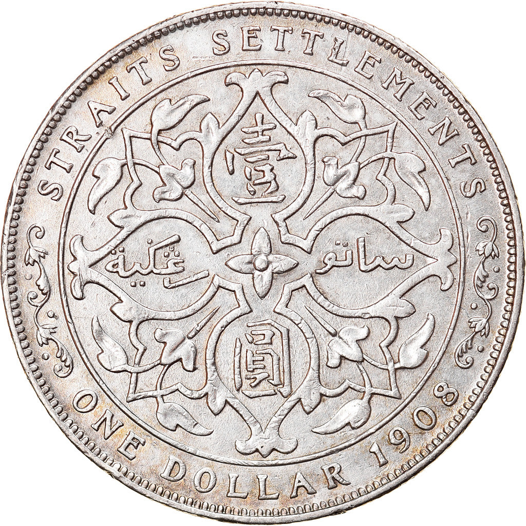 Moneda, Colonias del Estrecho, Edward VII, Dollar, 1908, Bombay, MBC, Plata