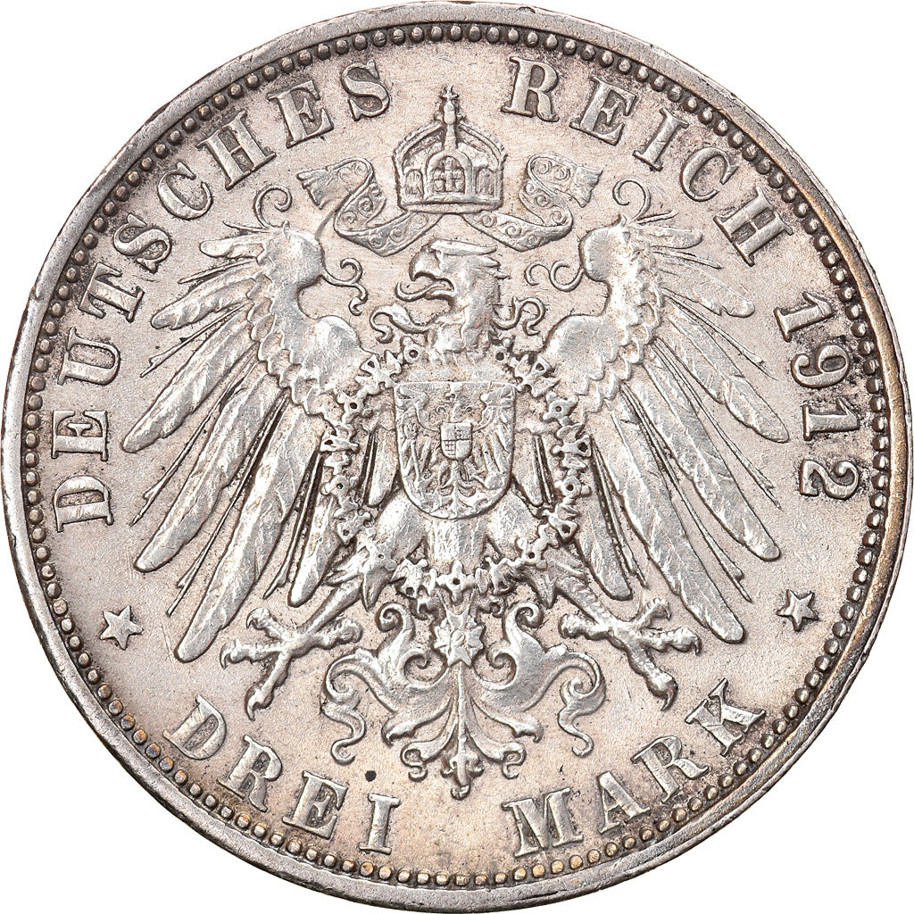 Munten, Duitse staten, WURTTEMBERG, Wilhelm II, 3 Mark, 1912, Freudenstadt, ZF+