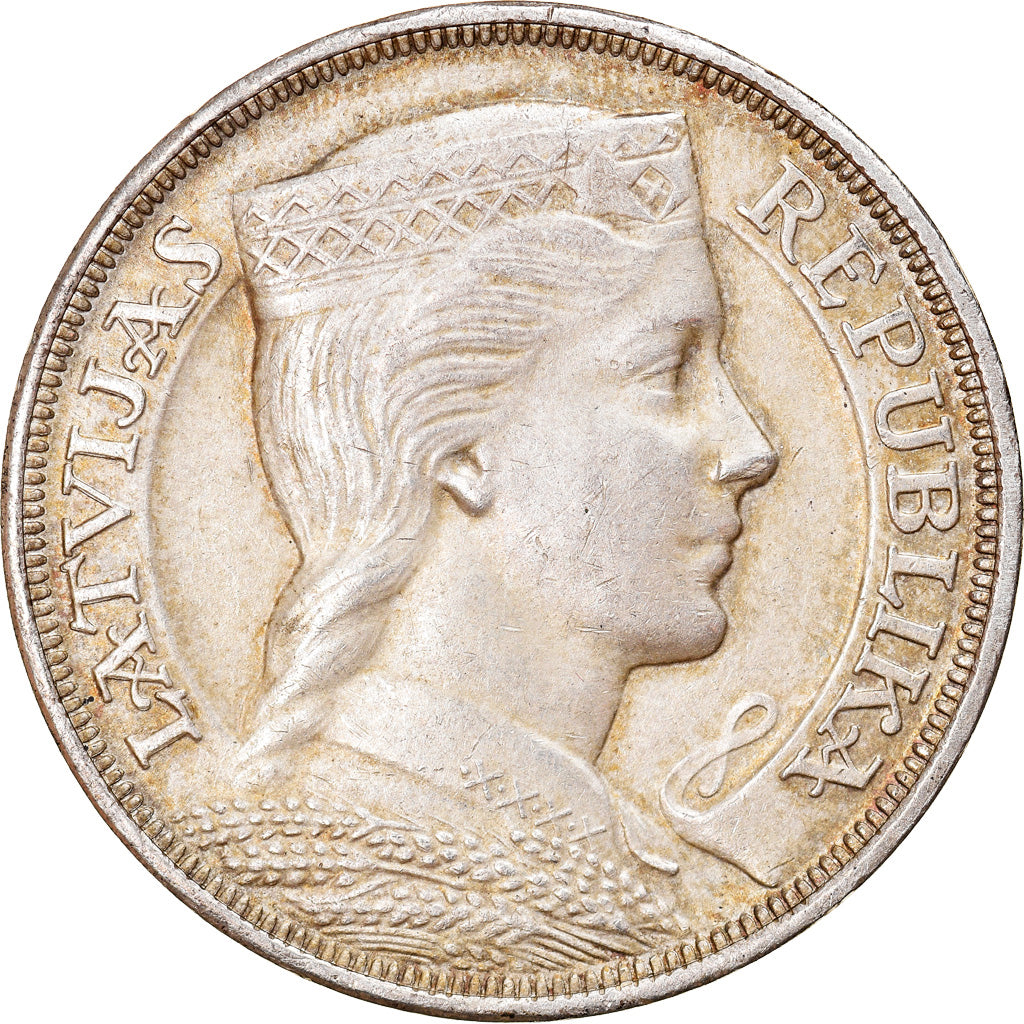 Coin, Latvia, 5 Lati, 1932, AU(50-53), Silver, KM:9