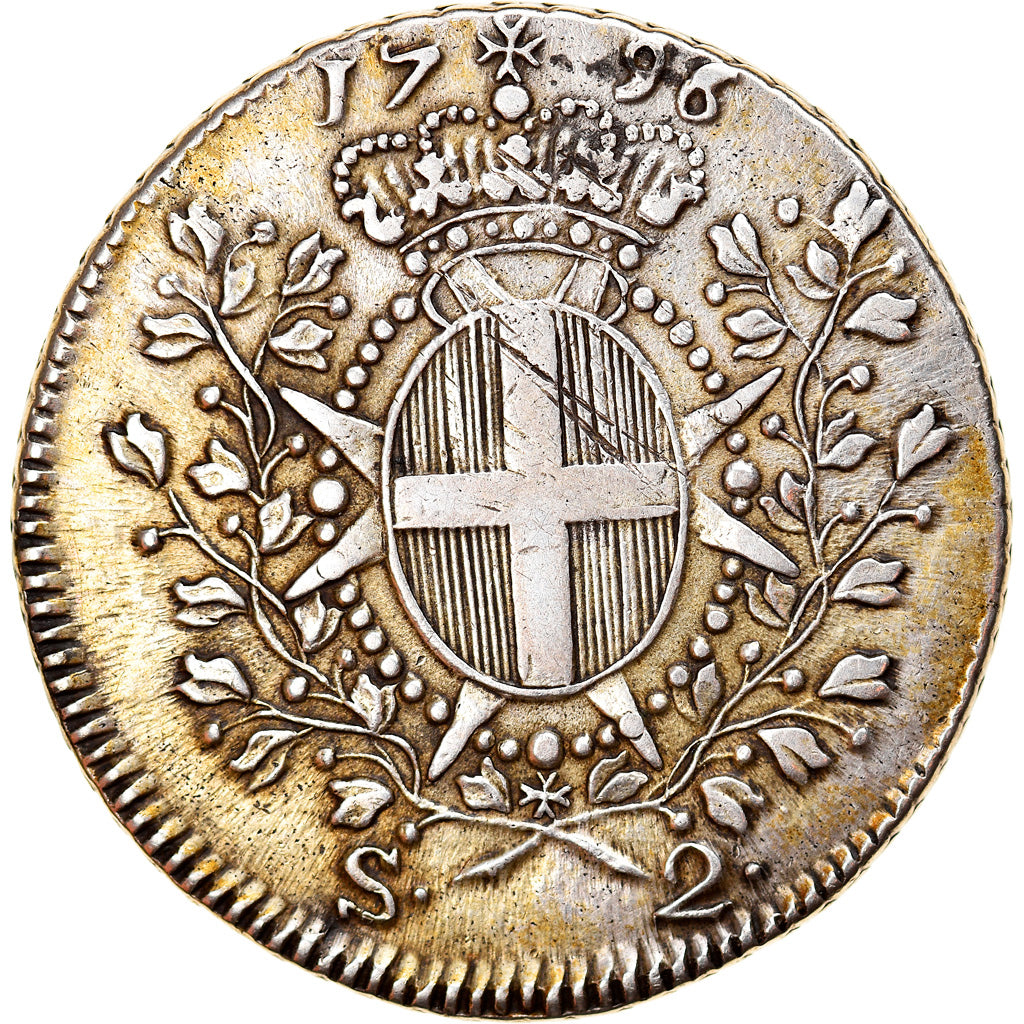 Coin, MALTA, ORDER OF, Emmanuel de Rohan, 2 Scudi, 1796, AU(50-53), Silver