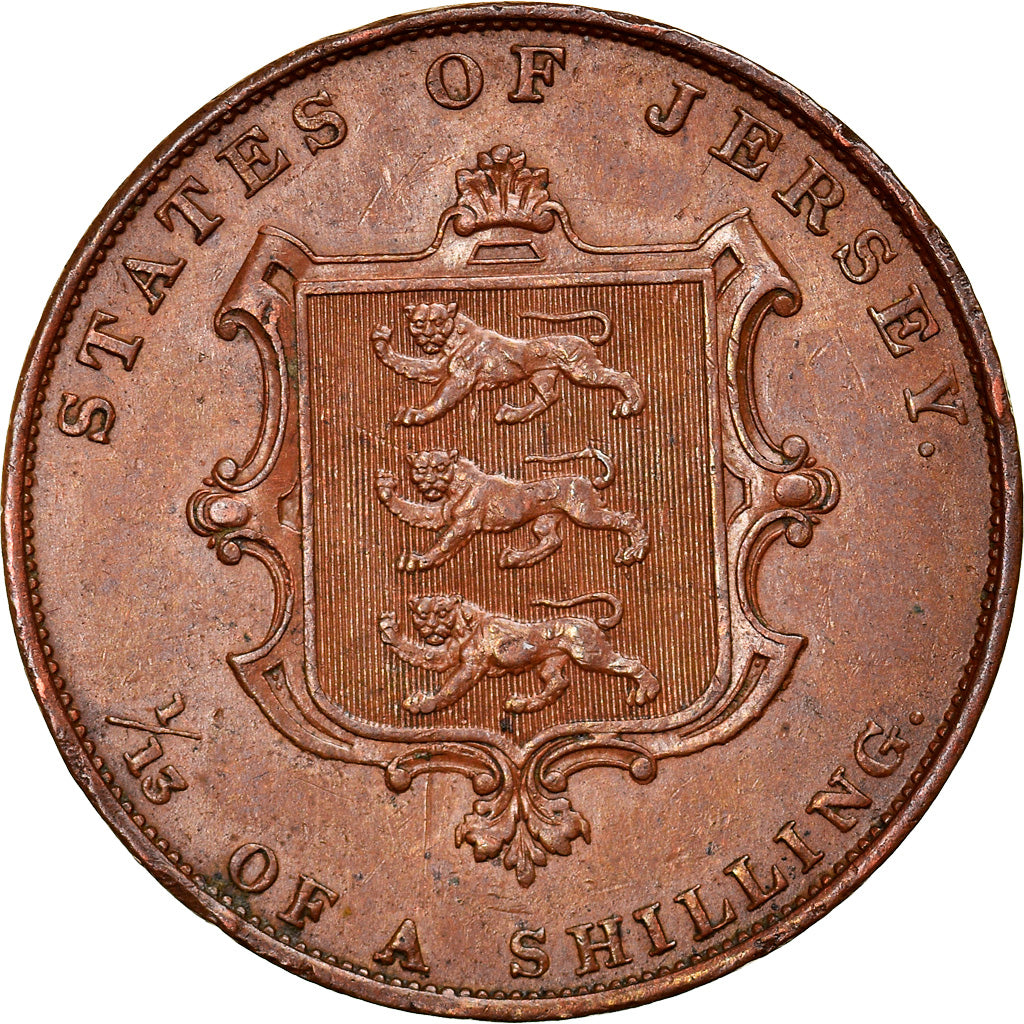 Coin, Jersey, Victoria, 1/13 Shilling, 1851, AU(50-53), Copper, KM:3