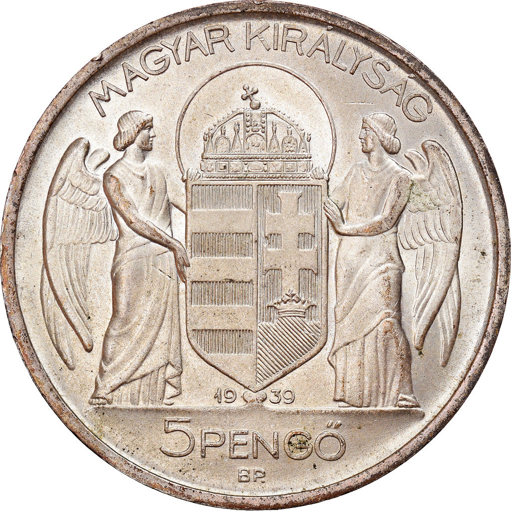 Coin, Hungary, Miklós Horthy, 5 Pengö, 1939, Budapest, AU(55-58), Silver