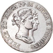 Moeda, ESTADOS ITALIANOS, LUCCA, Felix and Elisa, 5 Franchi, 1807, Firenze