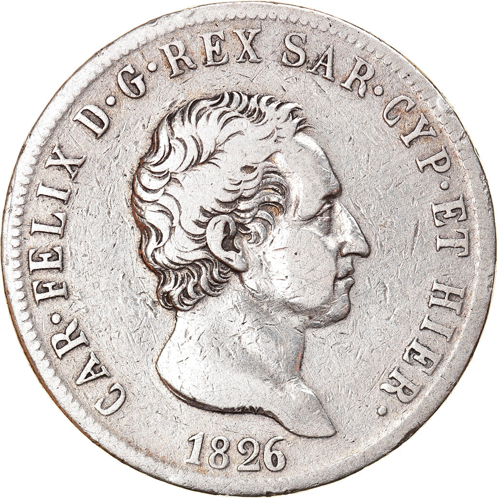 Münze, Italien Staaten, SARDINIA, Carlo Felice, 5 Lire, 1826, Torino, S+