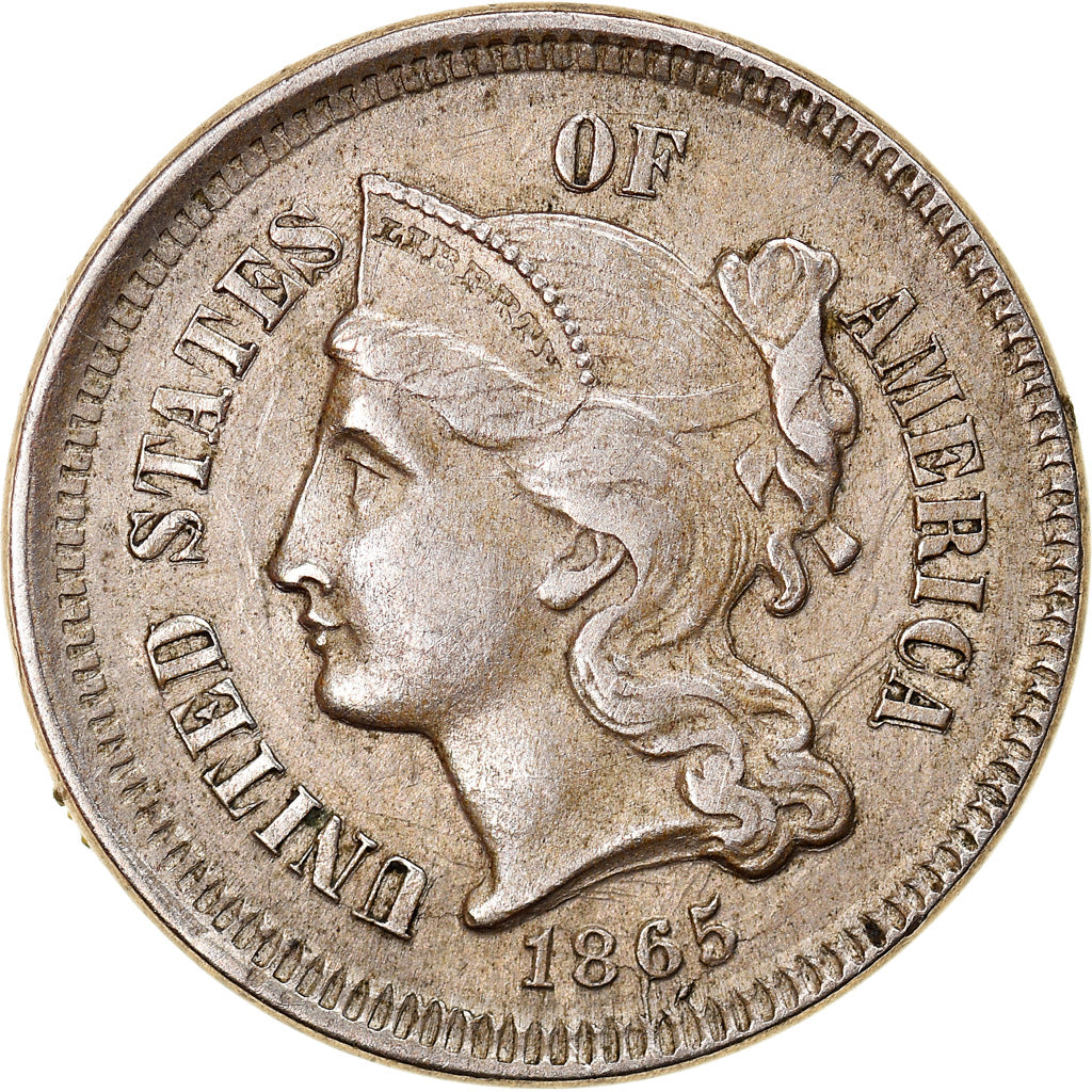 Moneda, Estados Unidos, Nickel 3 Cents, 1865, U.S. Mint, Philadelphia, MBC+