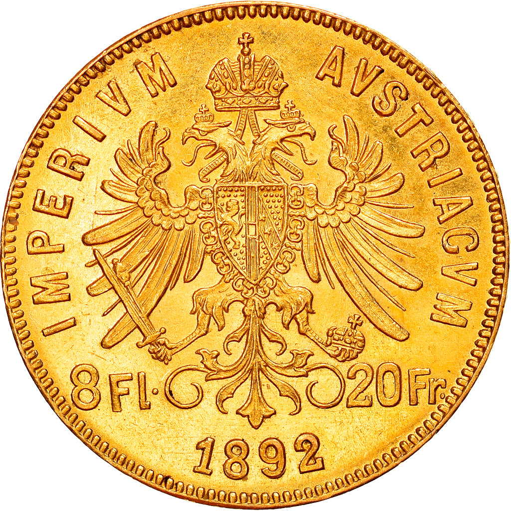 Monnaie, Autriche, Franz Joseph I, 8 Florins-20 Francs, 1892, Refrappe, SPL, Or