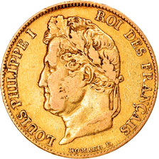 Moneda, Francia, Louis-Philippe, 20 Francs, 1834, Paris, BC+, Oro, KM:750.1