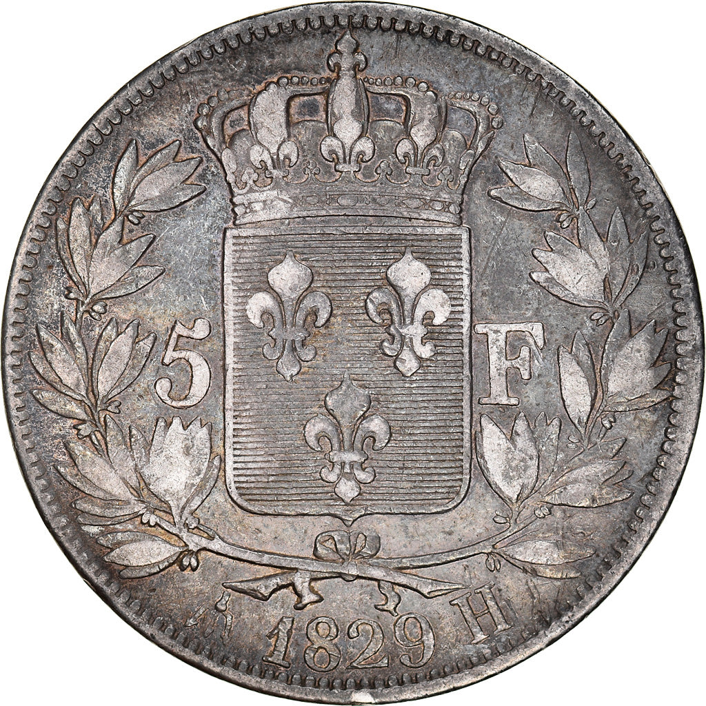 Coin, France, Charles X, 5 Francs, 1829, La Rochelle, VF(30-35), Silver