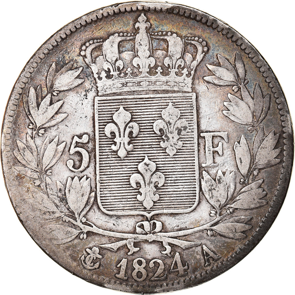 Munten, Frankrijk, Louis XVIII, Louis XVIII, 5 Francs, 1824, Paris, FR, Zilver