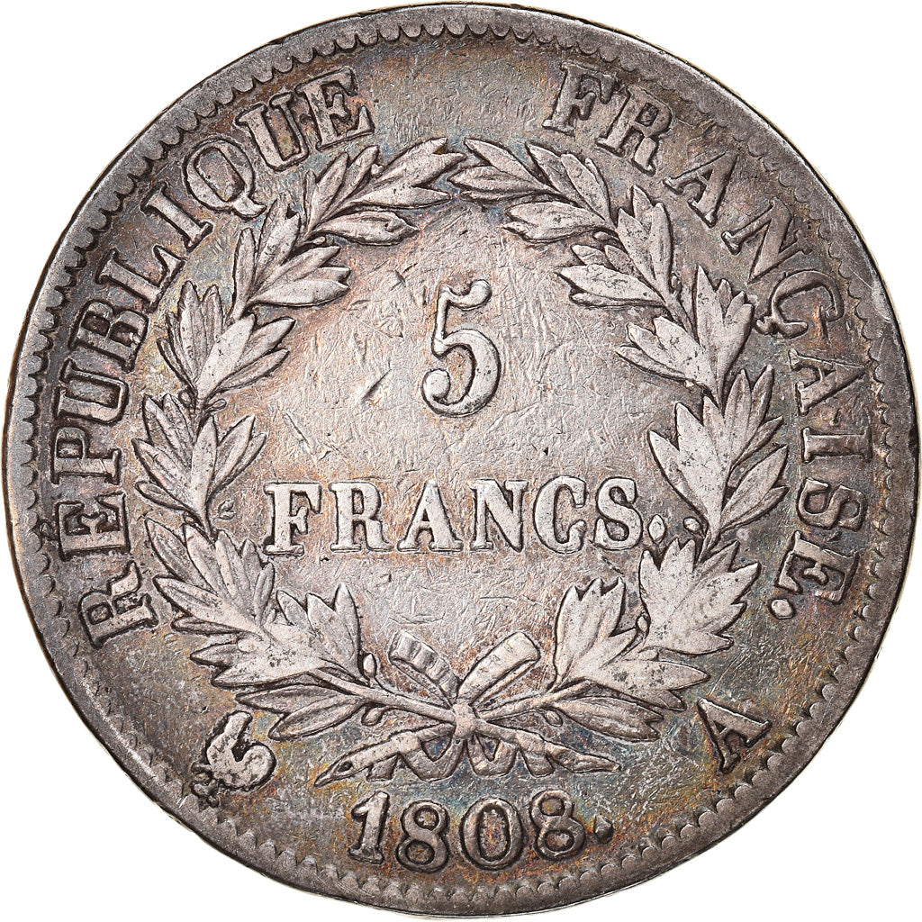 Coin, France, Napoléon I, 5 Francs, 1808, Paris, VF(30-35), Silver, KM:686.1