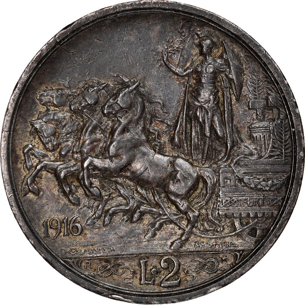 Coin, Italy, Vittorio Emanuele III, 2 Lire, 1916, Rome, AU(50-53), Silver, KM:55
