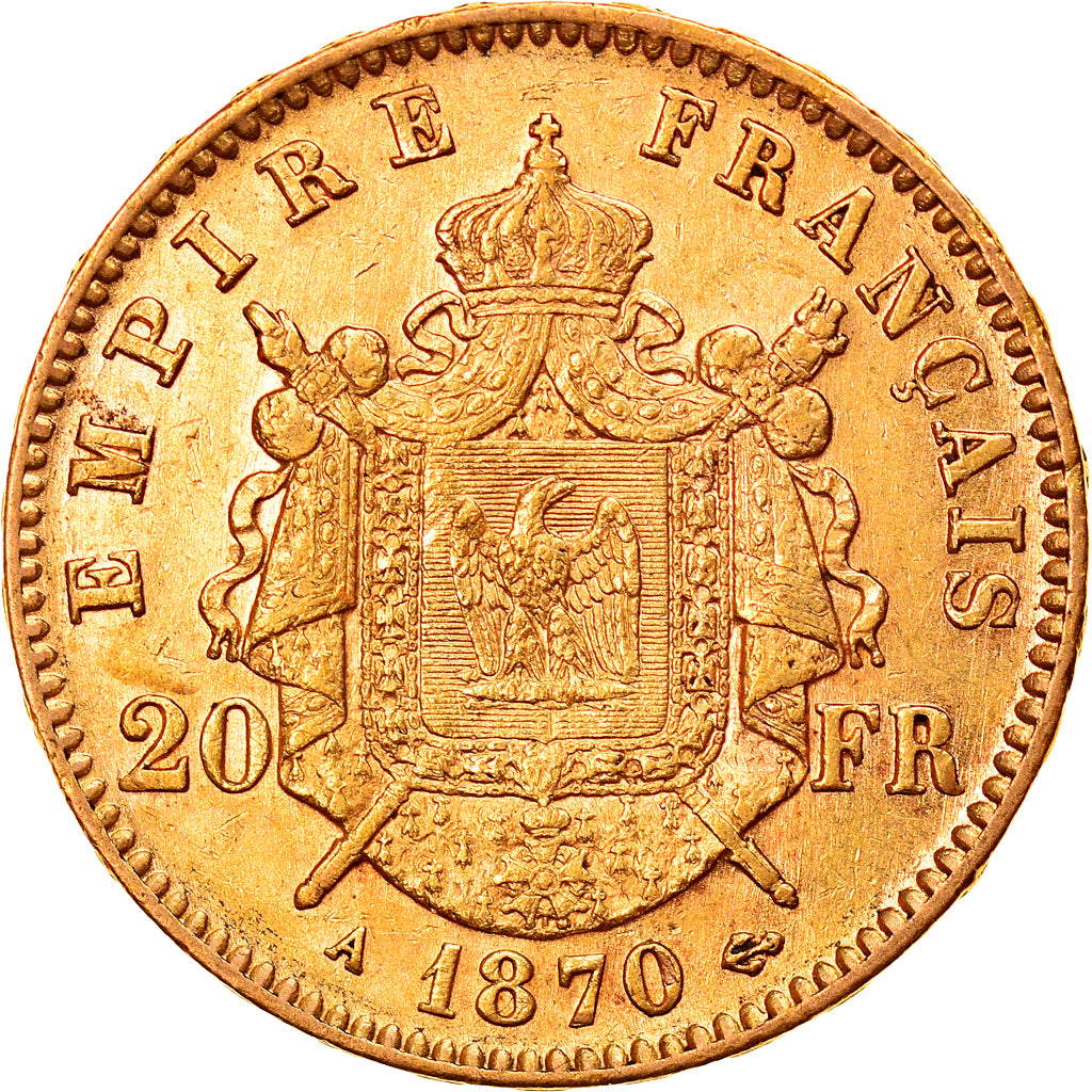 Munten, Frankrijk, Napoleon III, Napoléon III, 20 Francs, 1870, Paris, ZF+