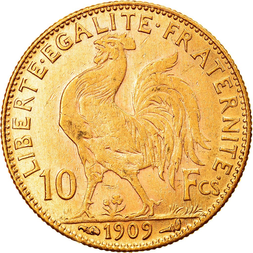 Munten, Frankrijk, Marianne, 10 Francs, 1909, Paris, ZF, Goud, KM:846