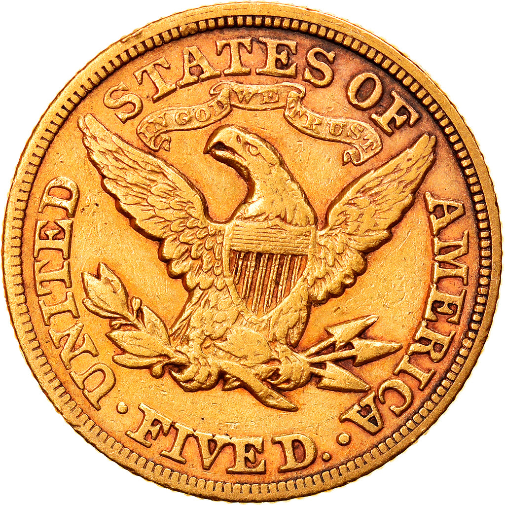 Moneta, USA, Coronet Head, $5, Half Eagle, 1880, Philadelphia, EF(40-45)