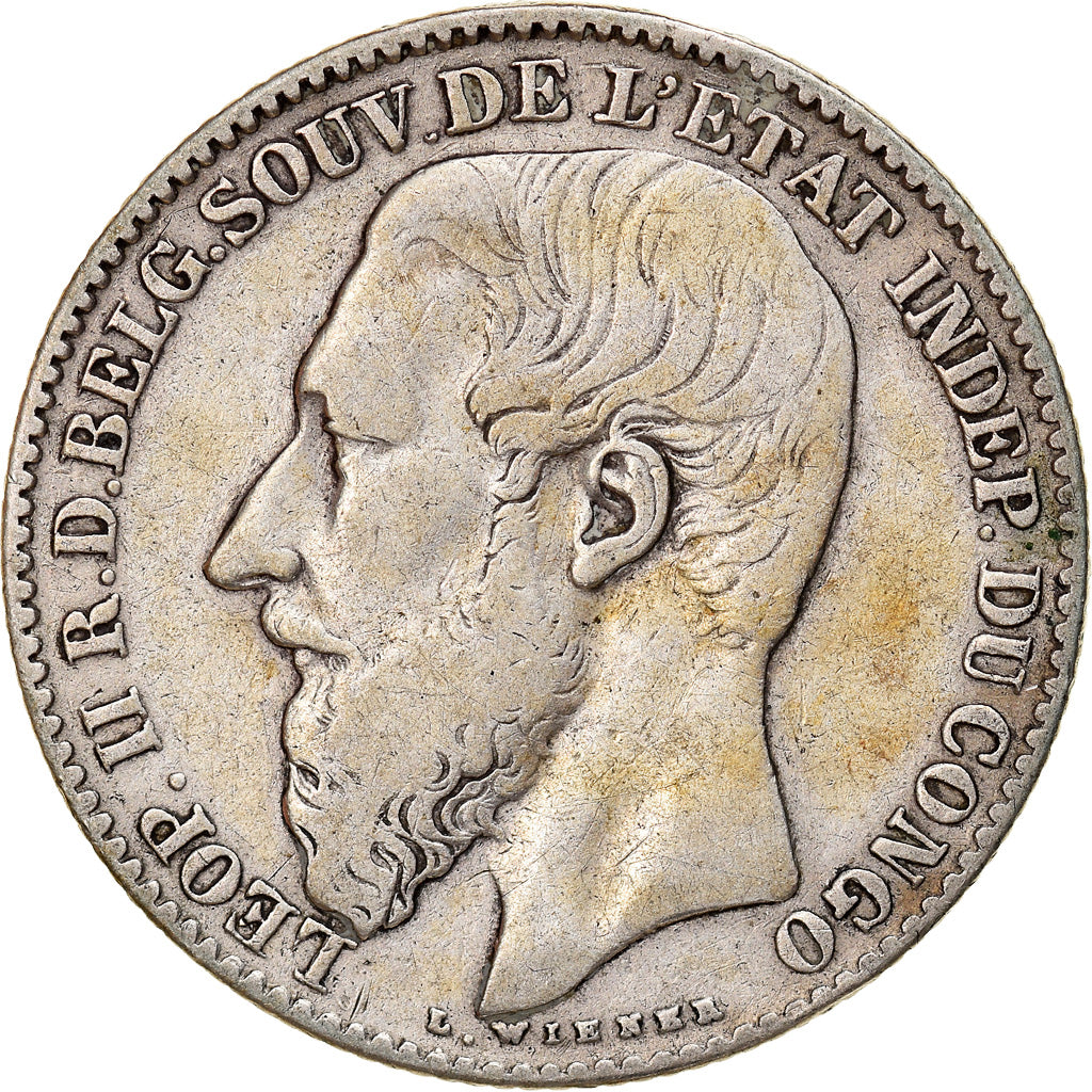 Moneta, WOLNE PAŃSTWO KONGO, Leopold II, 2 Francs, 1894, VF(30-35), Srebro