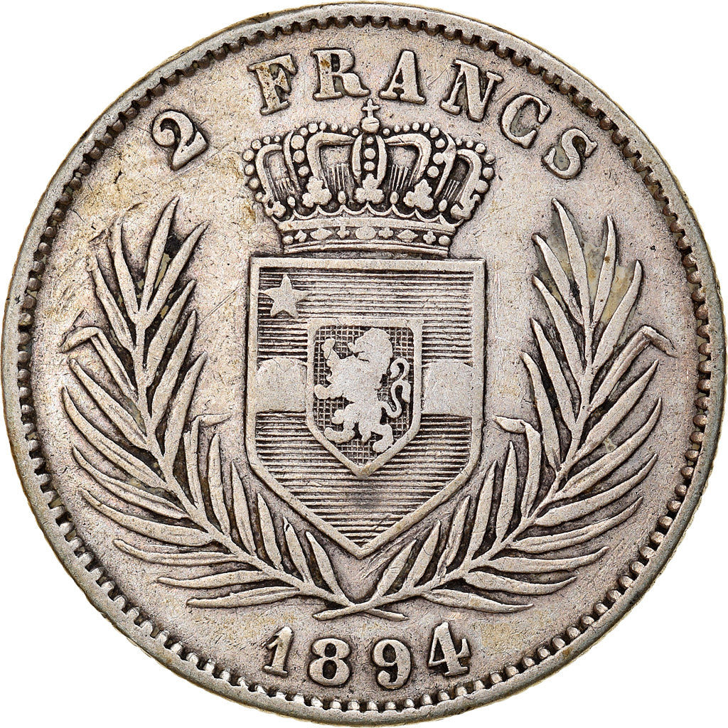 Moneta, WOLNE PAŃSTWO KONGO, Leopold II, 2 Francs, 1894, VF(30-35), Srebro