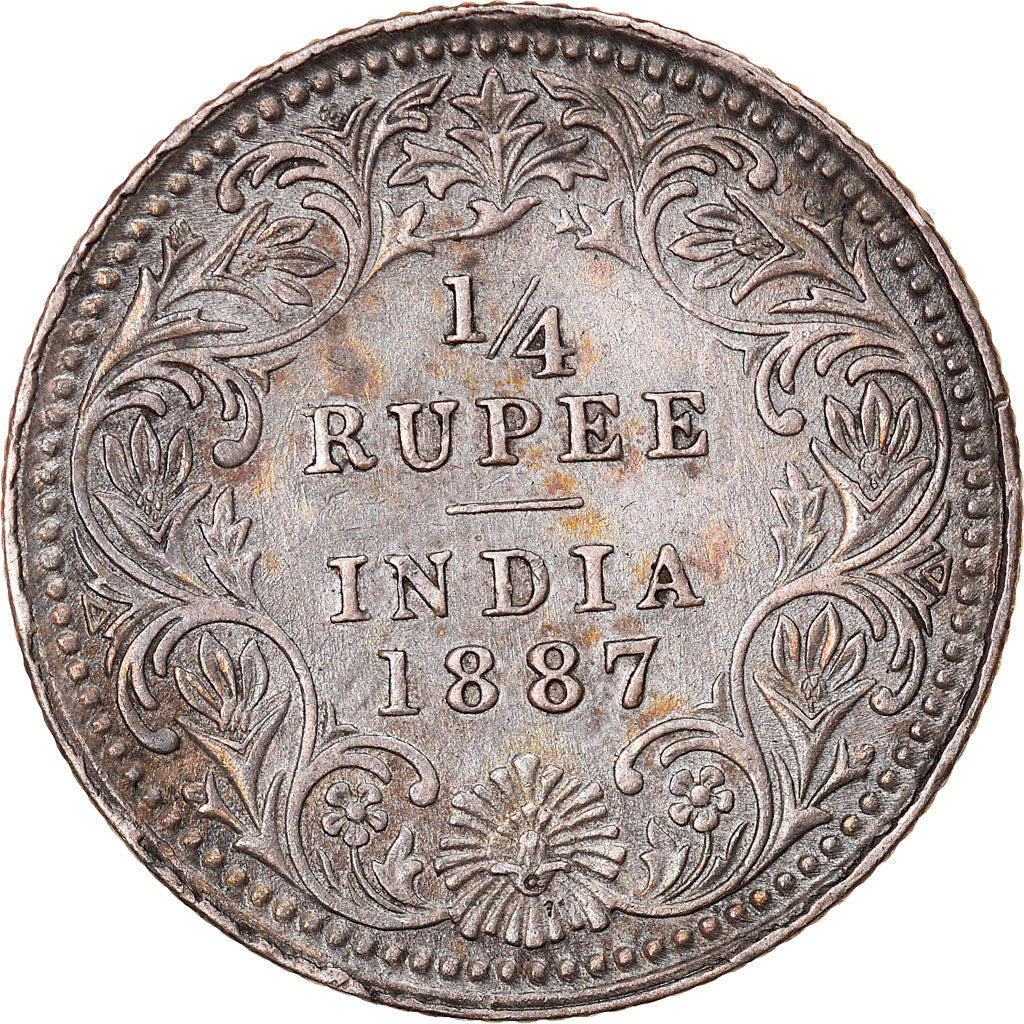 Monnaie, INDIA-BRITISH, Victoria, 1/4 Rupee, 1887, Calcutta, TTB+, Argent