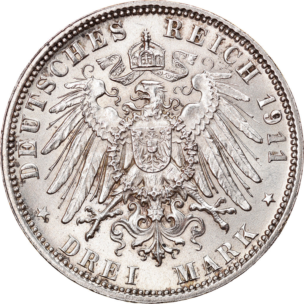Coin, German States, BAVARIA, Otto, 3 Mark, 1911, Munich, MS(60-62), Silver