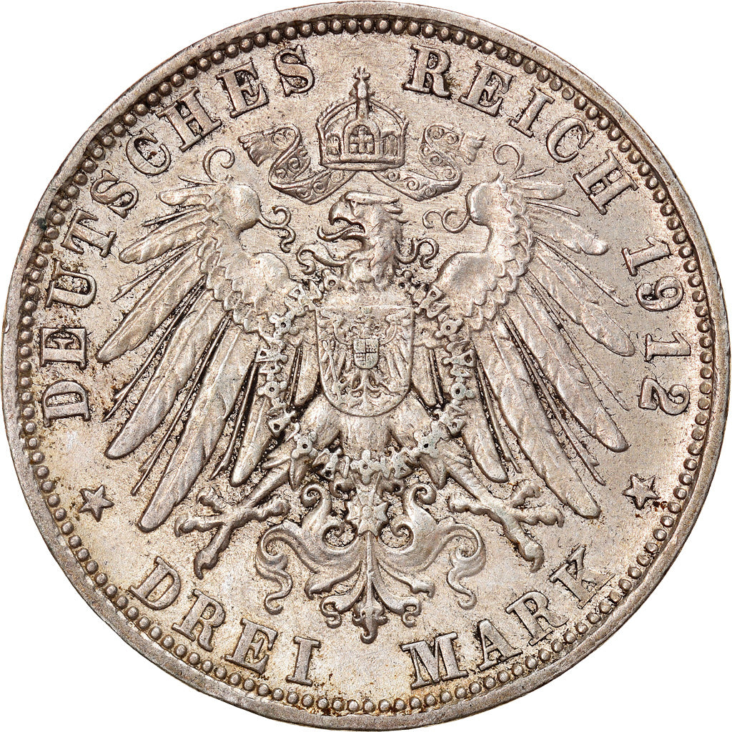 Moneta, Stati tedeschi, BAVARIA, Otto, 3 Mark, 1912, Munich, BB+, Argento