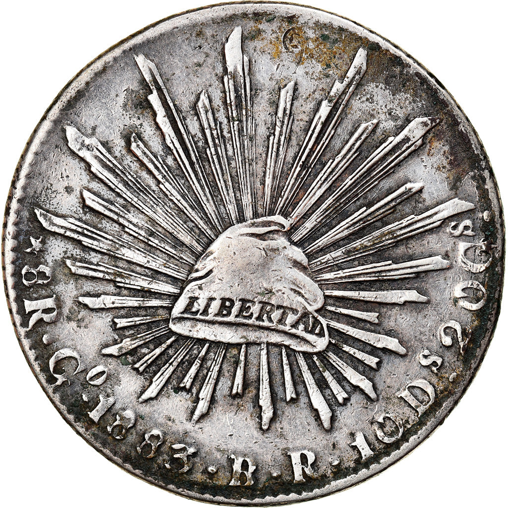 Coin, Mexico, 8 Reales, 1883, Guanajuato, Countermark, AU(50-53), Silver