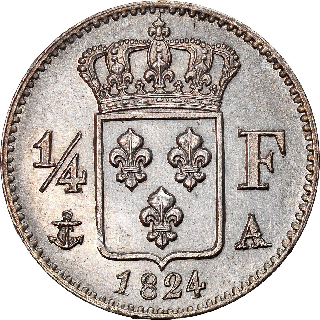 Moneta, Francia, Louis XVIII, Louis XVIII, 1/4 Franc, 1824, Paris, SPL, Argento