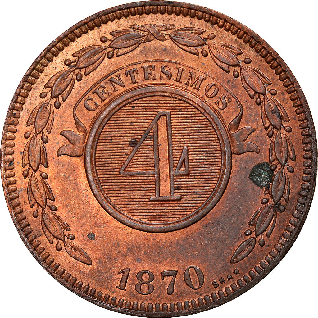 Coin, Paraguay, 4 Centesimos, 1870, AU(55-58), Copper, KM:4.2
