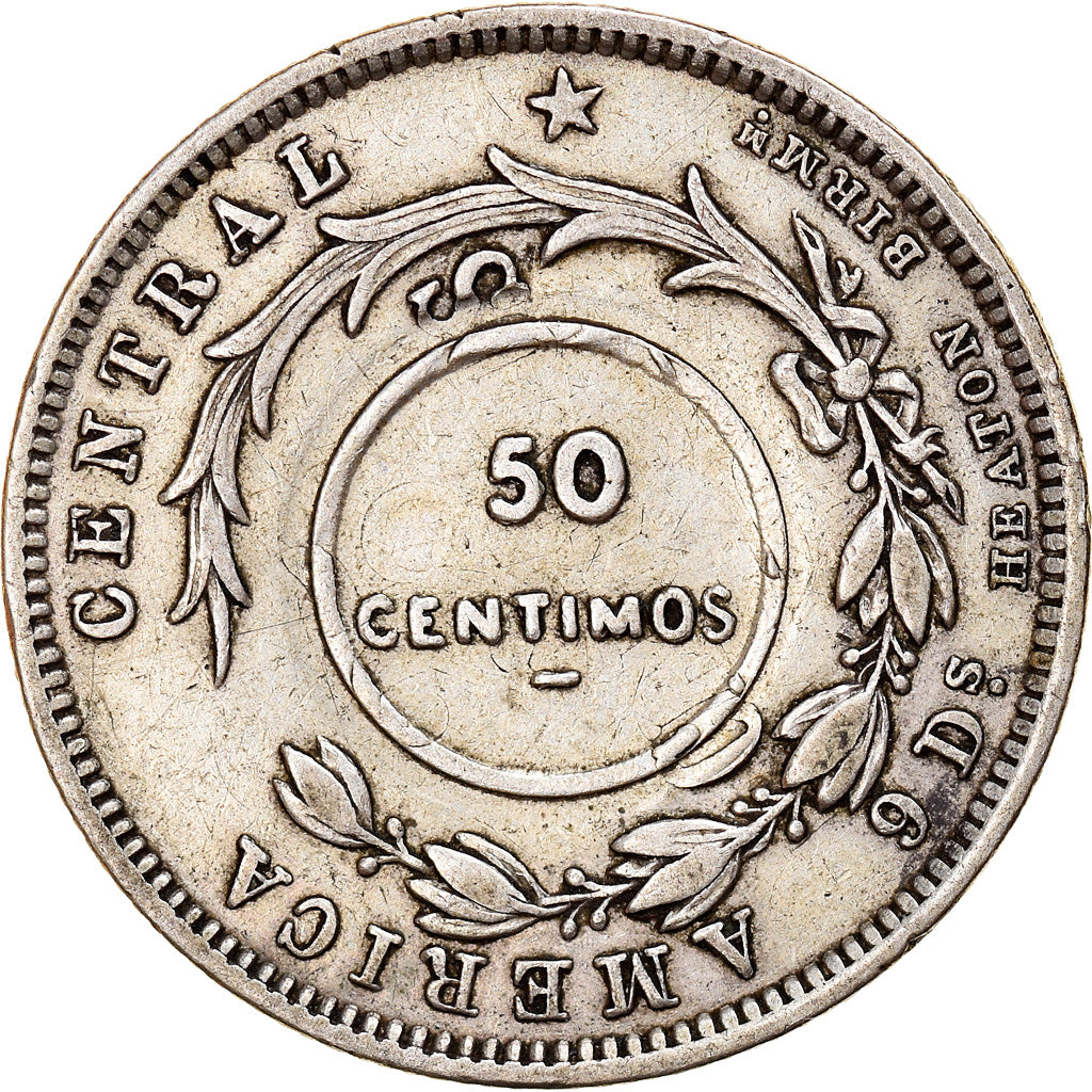 Coin, Costa Rica, 50 Centimos, 1923, Heaton, Birmingham, England, EF(40-45)