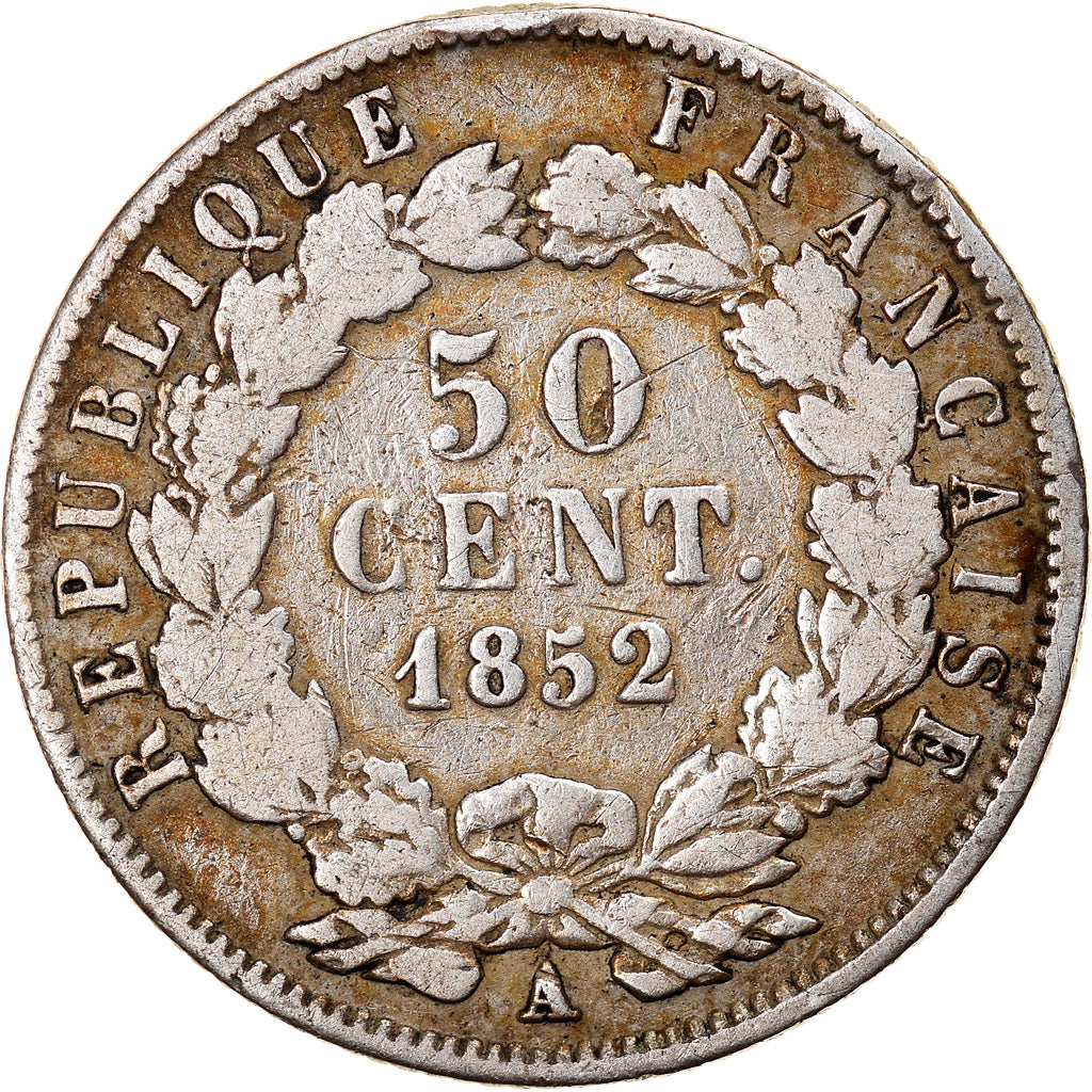Moneta, Francia, Napoléon III, 50 Centimes, 1852, Paris, B+, Argento, KM:793