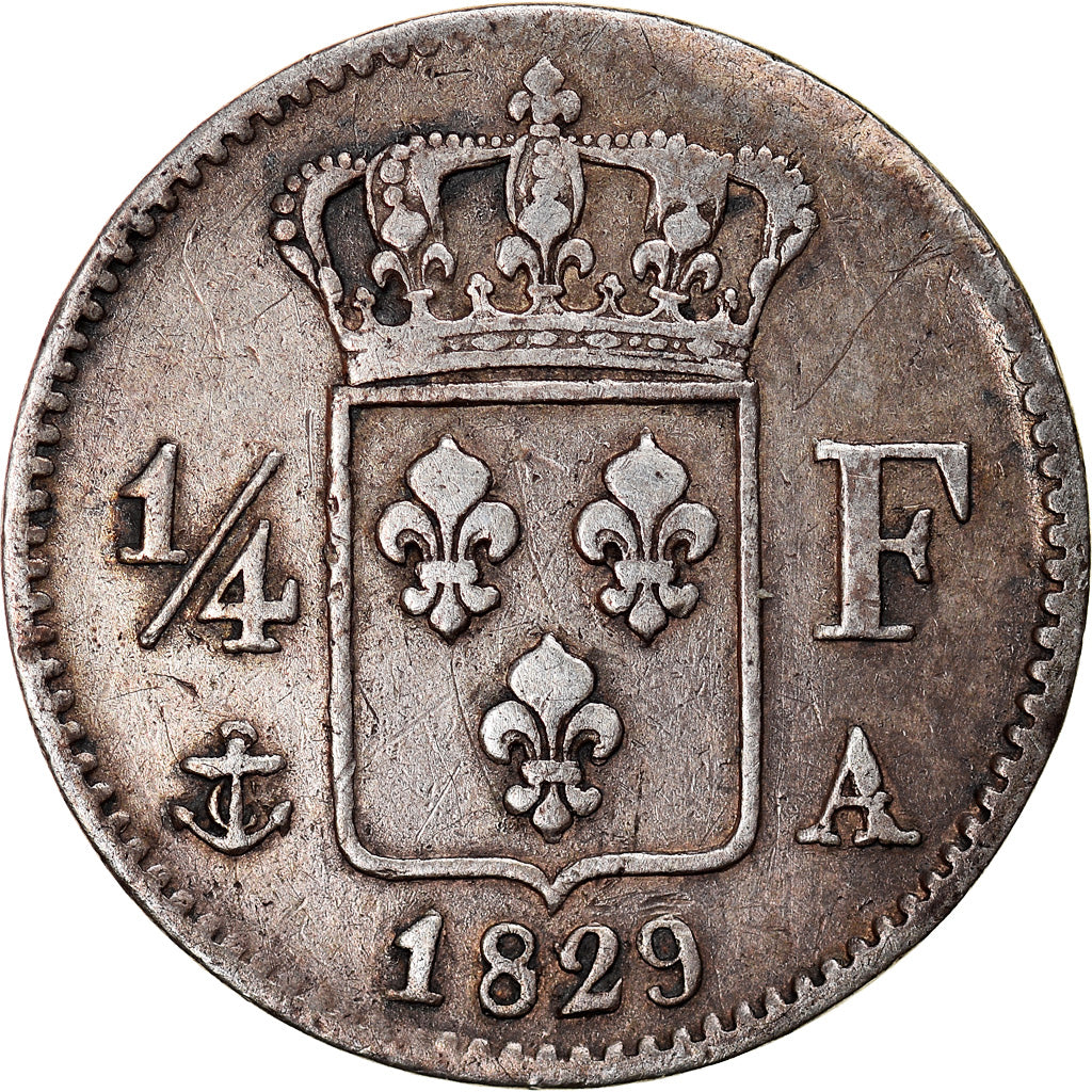 Munten, Frankrijk, Charles X, 1/4 Franc, 1829, Paris, ZF, Zilver, KM:722.1