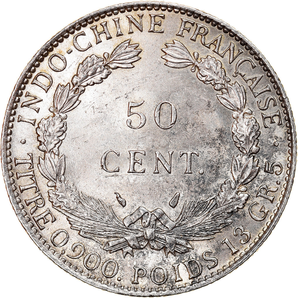 Moneta, FRANCUSKIE INDOCHINY, 50 Cents, 1936, Paris, AU(50-53), Srebro, KM:4a.2