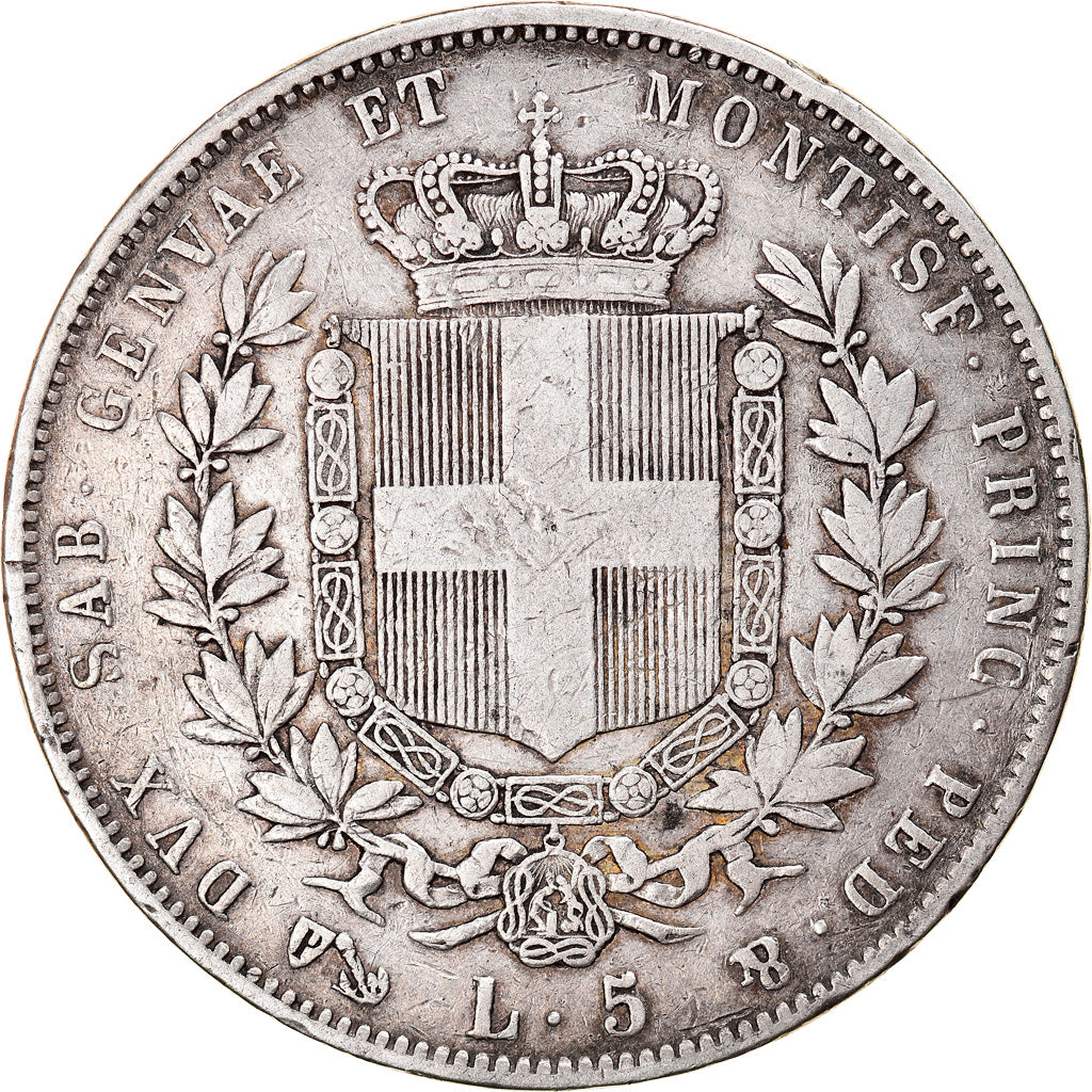Coin, ITALIAN STATES, SARDINIA, Vittorio Emanuele II, 5 Lire, 1850, Genoa