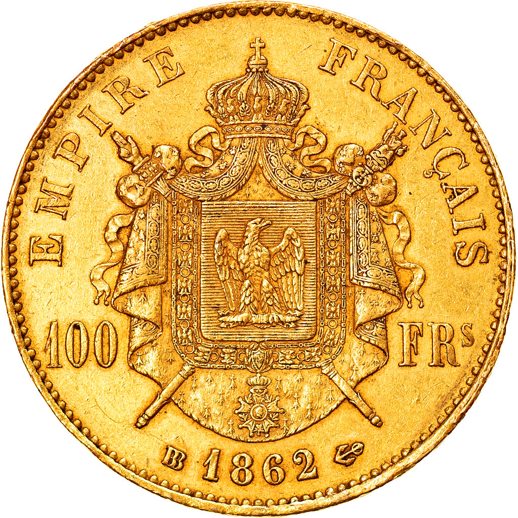 Munten, Frankrijk, Napoleon III, 100 Francs, 1862, Strasbourg, ZF, Goud