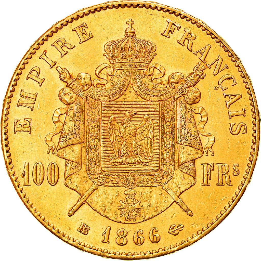 Munten, Frankrijk, Napoleon III, 100 Francs, 1866, Strasbourg, ZF, Goud