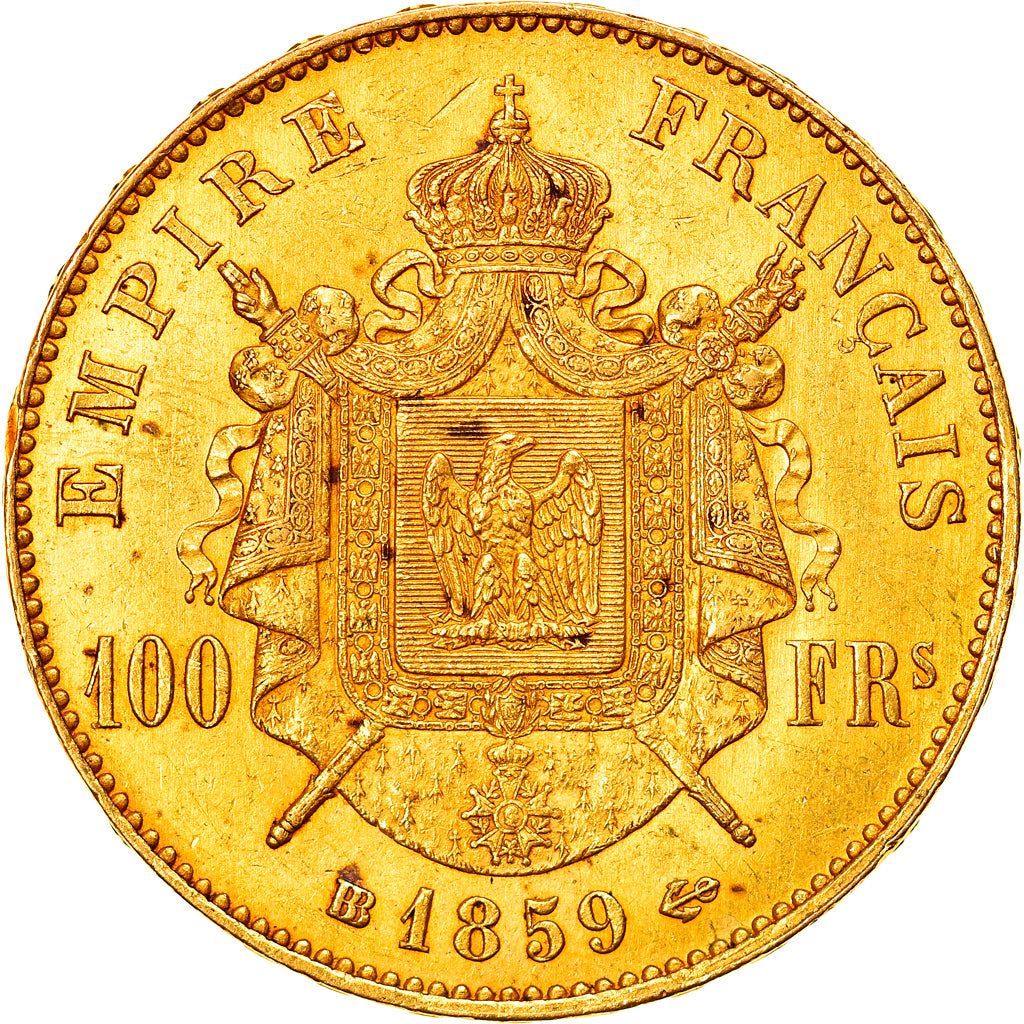 Moeda, França, Napoleon III, Napoléon III, 100 Francs, 1859, Strasbourg