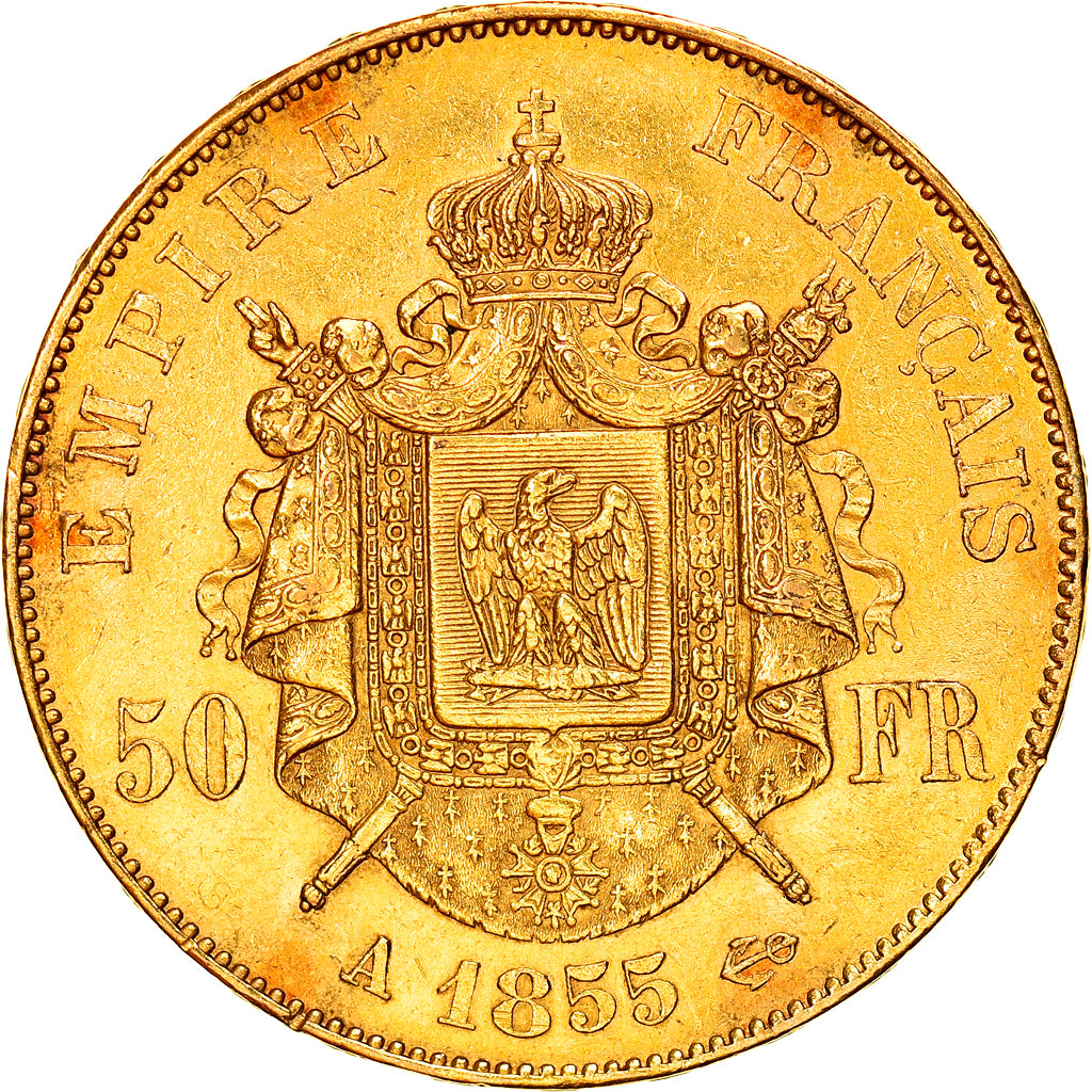 Moeda, França, Napoleon III, Napoléon III, 50 Francs, 1855, Paris, AU(50-53)
