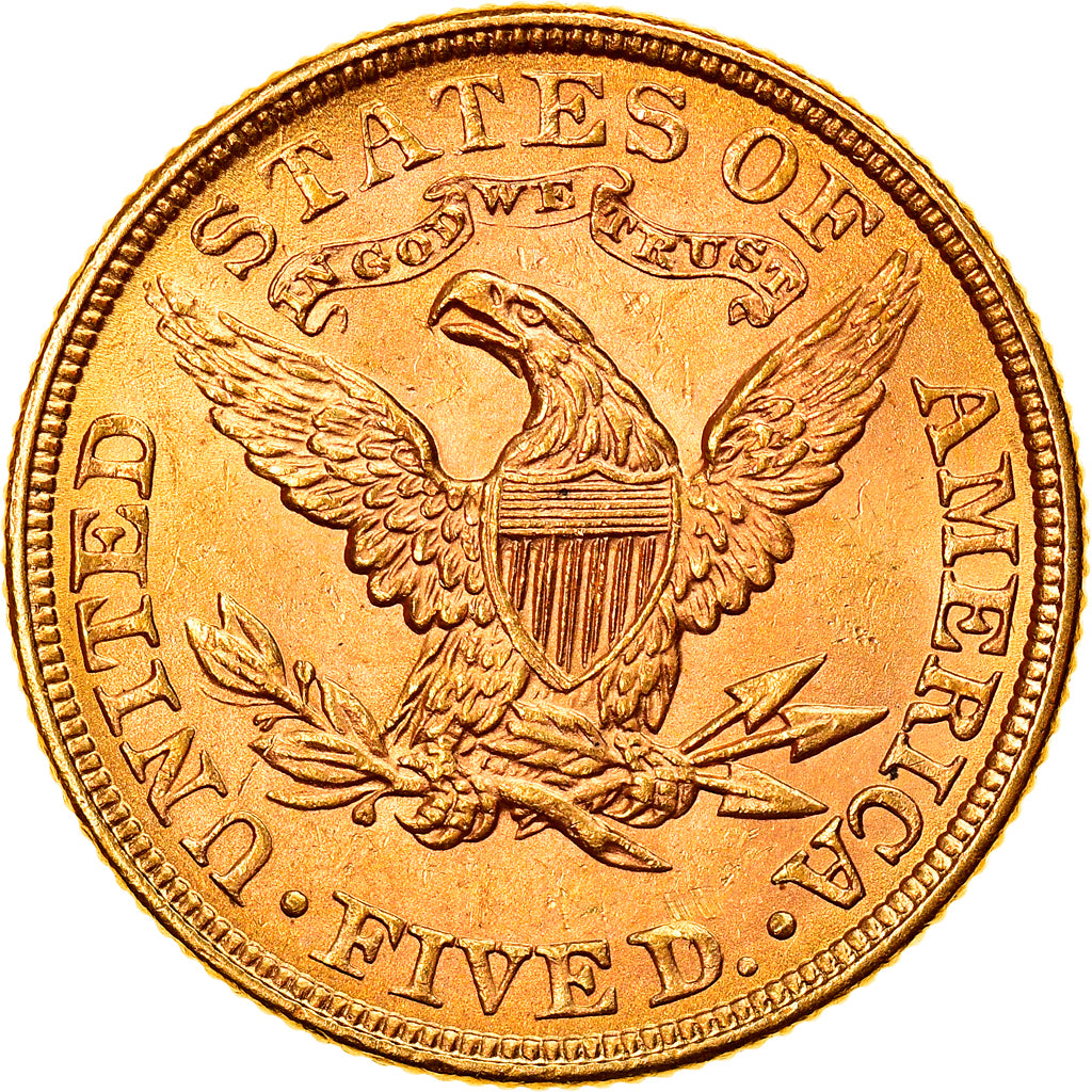 Moneta, USA, Coronet Head, $5, Half Eagle, 1900, Philadelphia, MS(60-62)