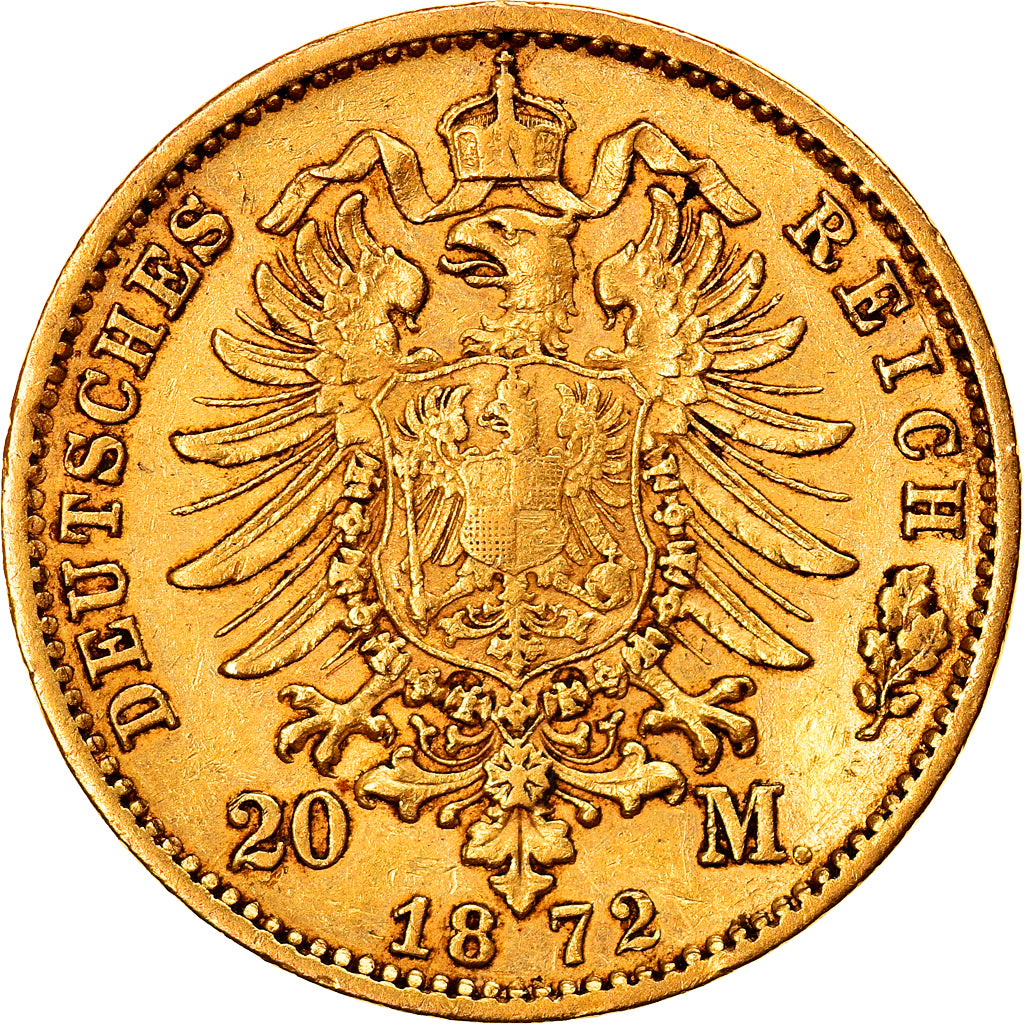 Coin, German States, BADEN, Friedrich I, 20 Mark, 1872, Karlsruhe, AU(50-53)