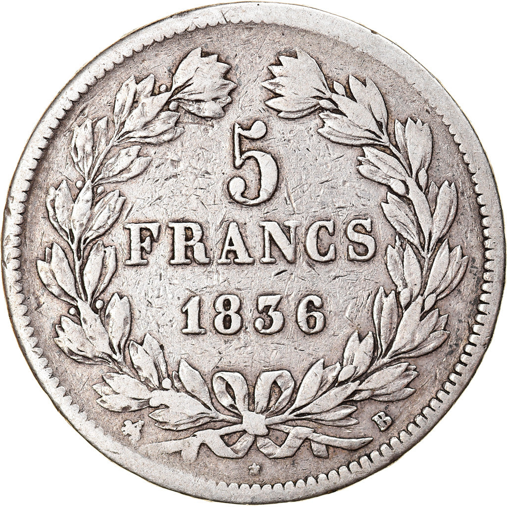 Coin, France, Louis-Philippe, 5 Francs, 1836, Rouen, VF(20-25), Silver