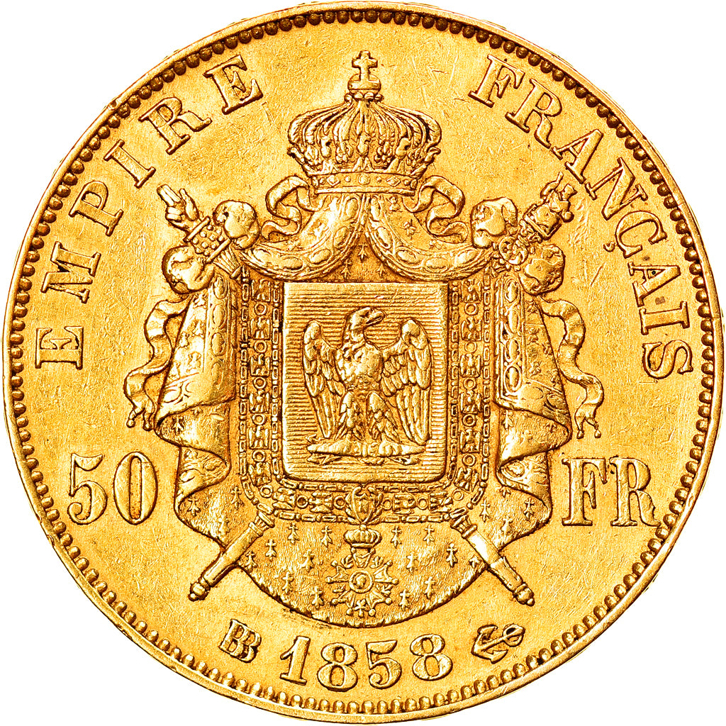 Moneta, Francja, Napoleon III, Napoléon III, 50 Francs, 1858, Strasbourg