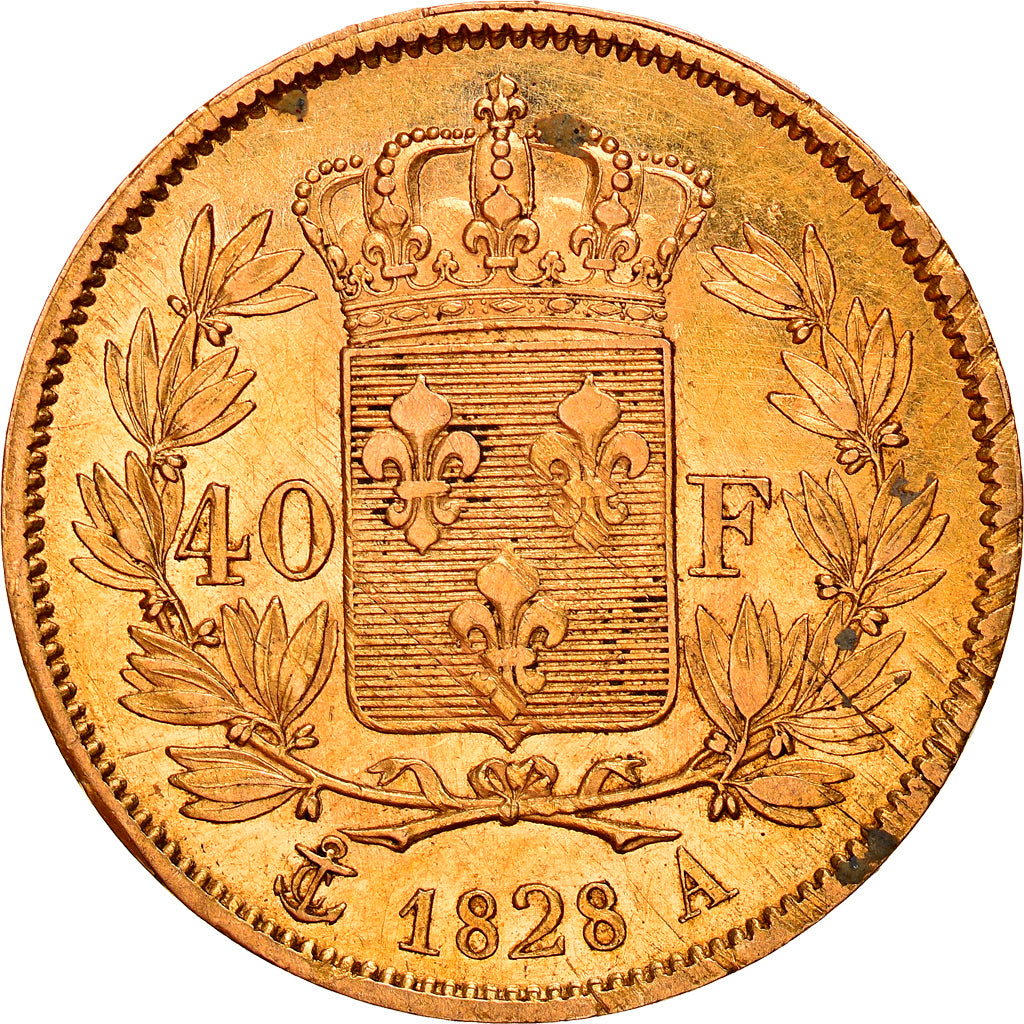 Coin, France, Charles X, 40 Francs, 1828, Paris, AU(50-53), Gold, KM:721.1