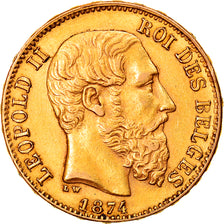 Moneta, Belgia, Leopold II, 20 Francs, 20 Frank, 1874, AU(50-53), Złoto, KM:37