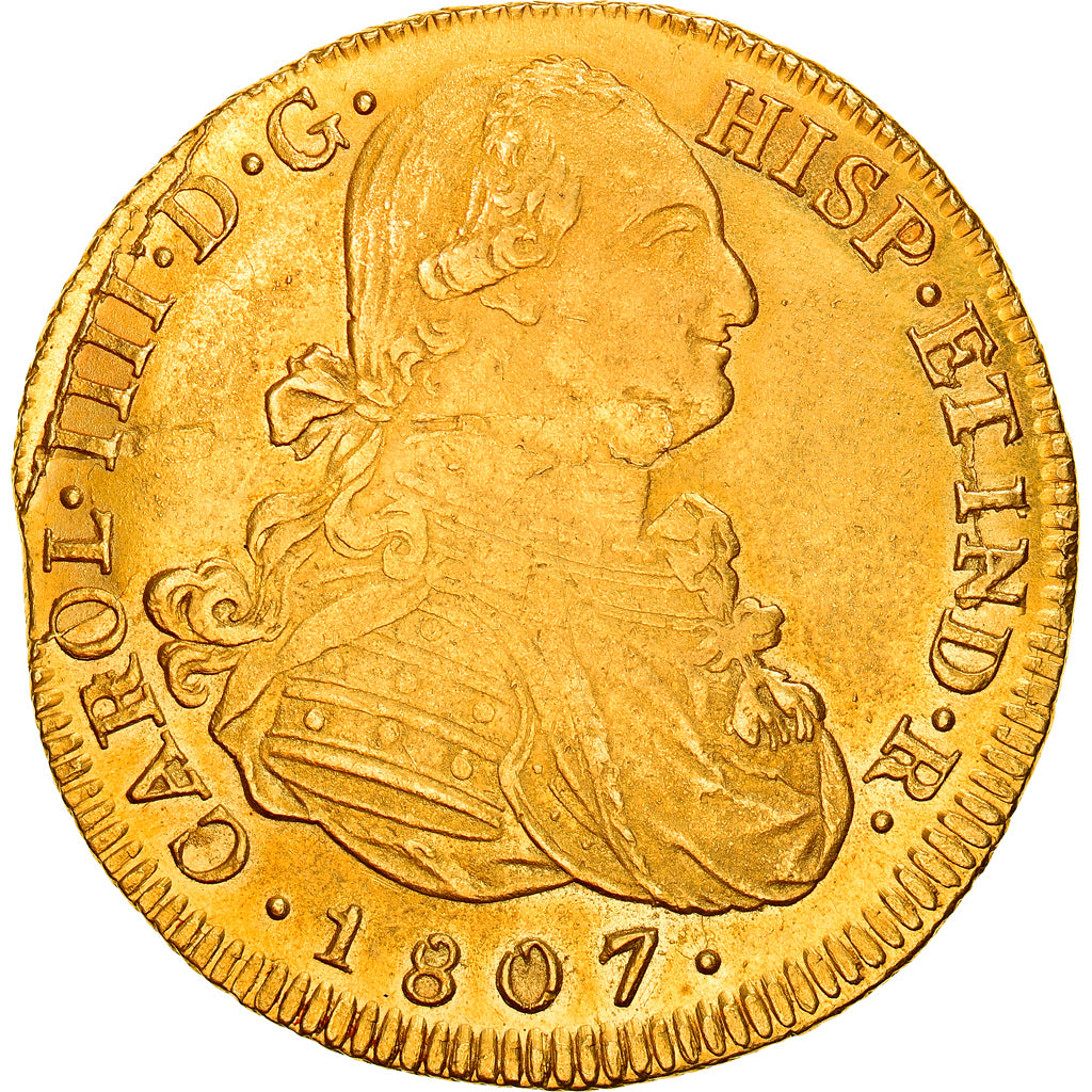 Coin, Colombia, Charles IV, 8 Escudos, 1807, Popayan, AU(50-53), Gold, KM:62.2