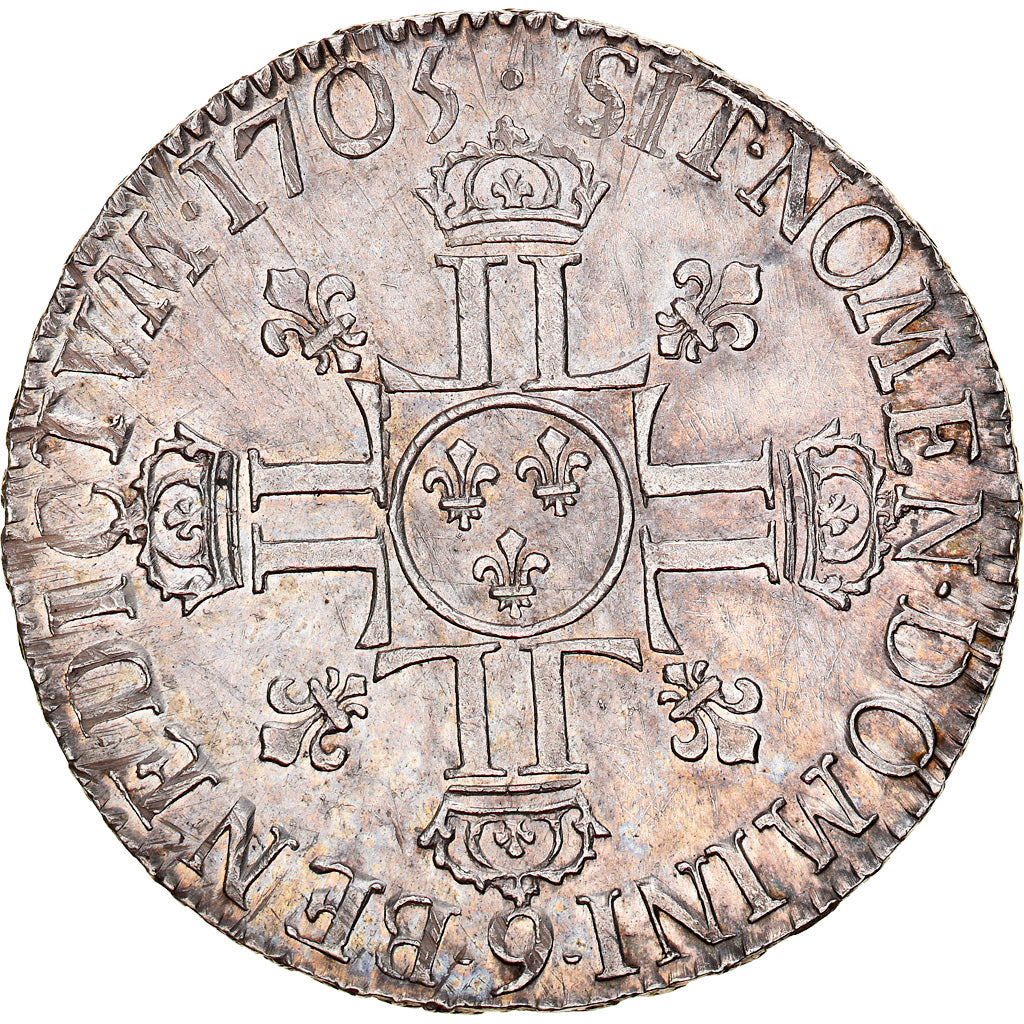Munten, Frankrijk, Louis XIV, Écu aux 8 L 2e type, Ecu, 1705, Rennes, PR