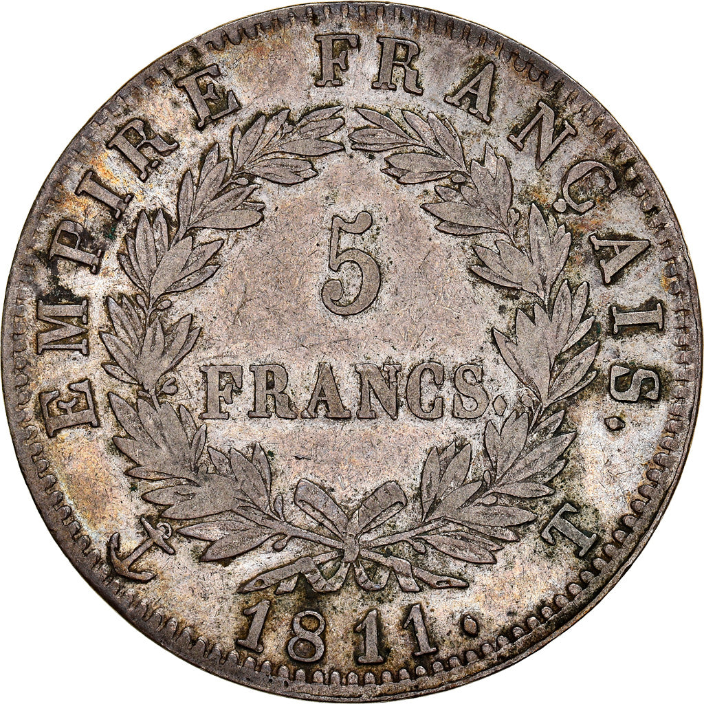 Moneda, Francia, Napoleon I, Napoléon I, 5 Francs, 1811, Nantes, MBC+, Plata
