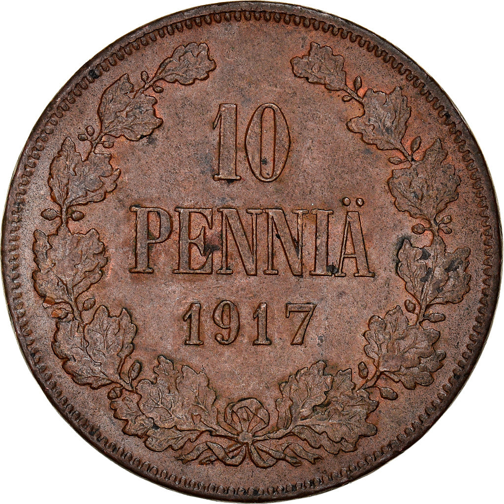 Coin, Finland, Nicholas II, 10 Pennia, 1917, AU(50-53), Copper, KM:14